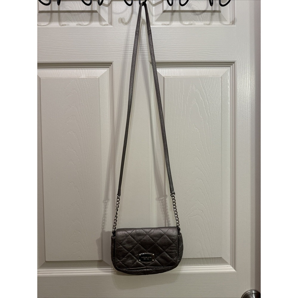 Michael Kors Mini Crossbody Bag Quilted Leather Metallic Silver